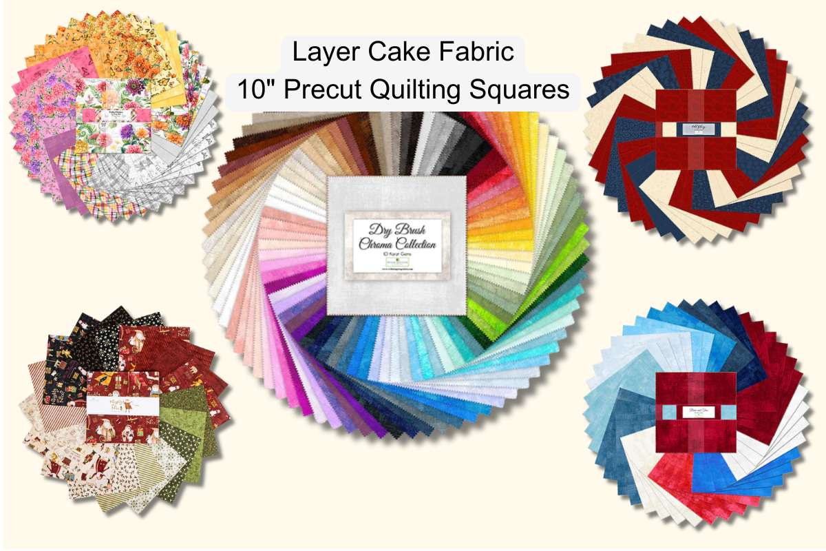 layer cake fabric bundles with 10 inch precut quilting squares in coordinated cotton fabric collections