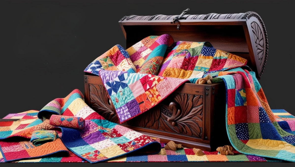 Maria’s Treasure Box collection featuring unique quilting fabrics, panels, and colorful prints including florals, Americana, and specialty designs