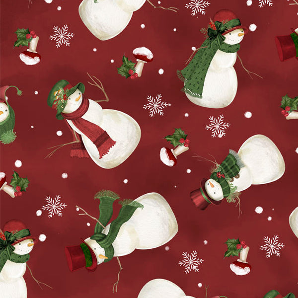 Woodland Snowmen Fabric Collection Tossed Snowman Red