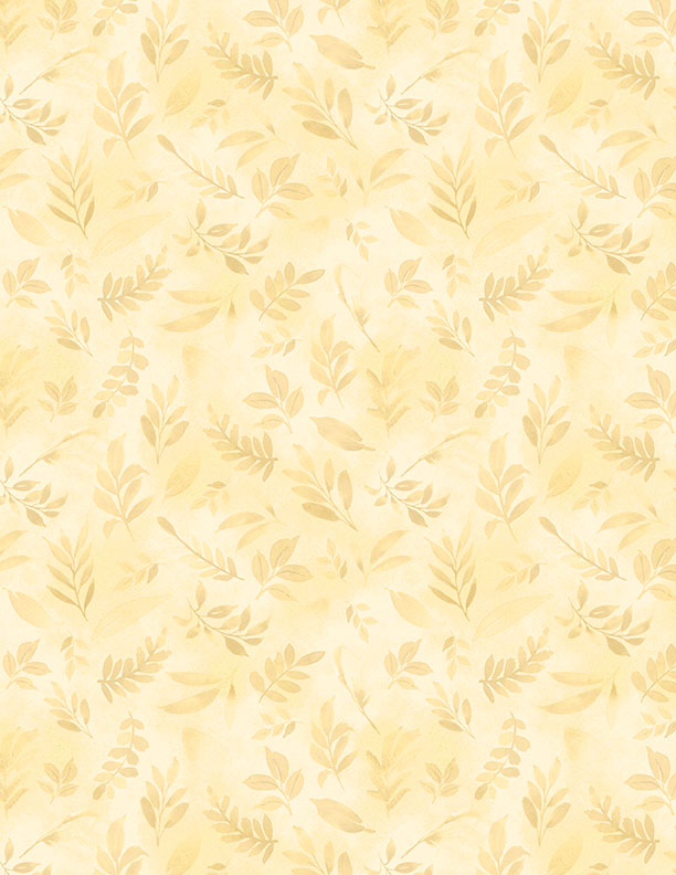 Wilmington Prints Peony Blossoms “Tossed Leaves” Yellow Quilting Fabric by the 1/4 Yard