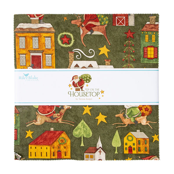 Up On The Housetop 10" Layer Cake Quilting Fabric Precut