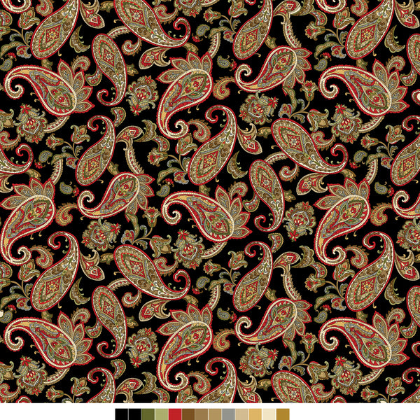 Samsara, Paisley-Black Quilting Fabric