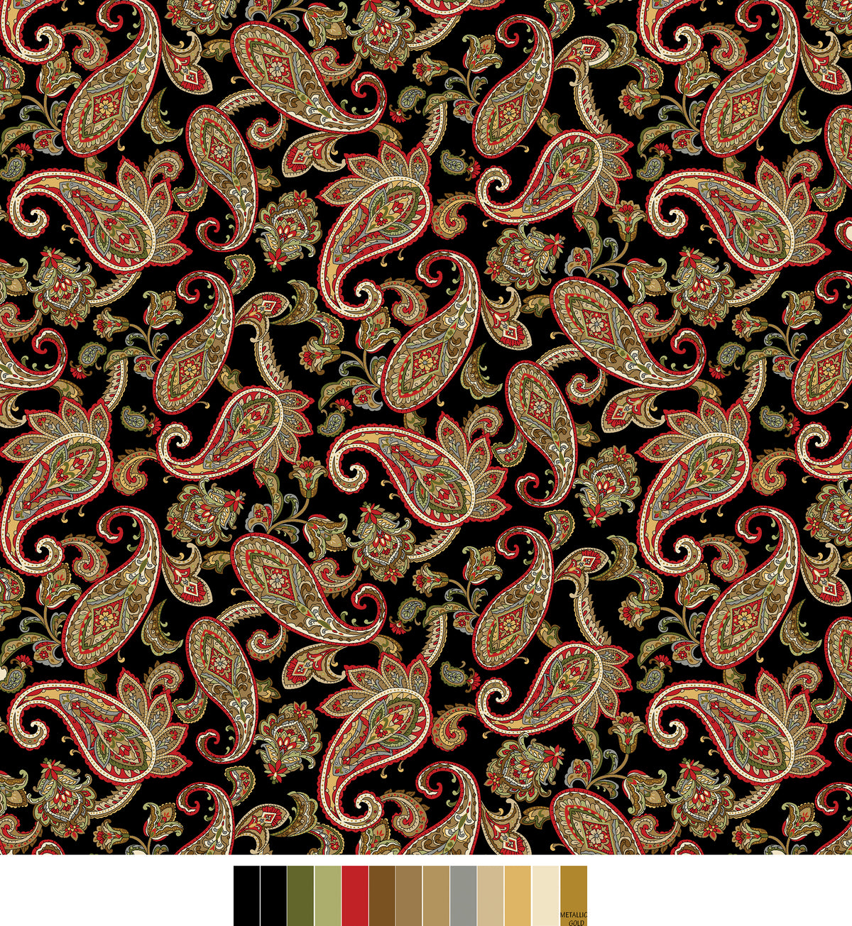 Samsara, Paisley-Black Quilting Fabric