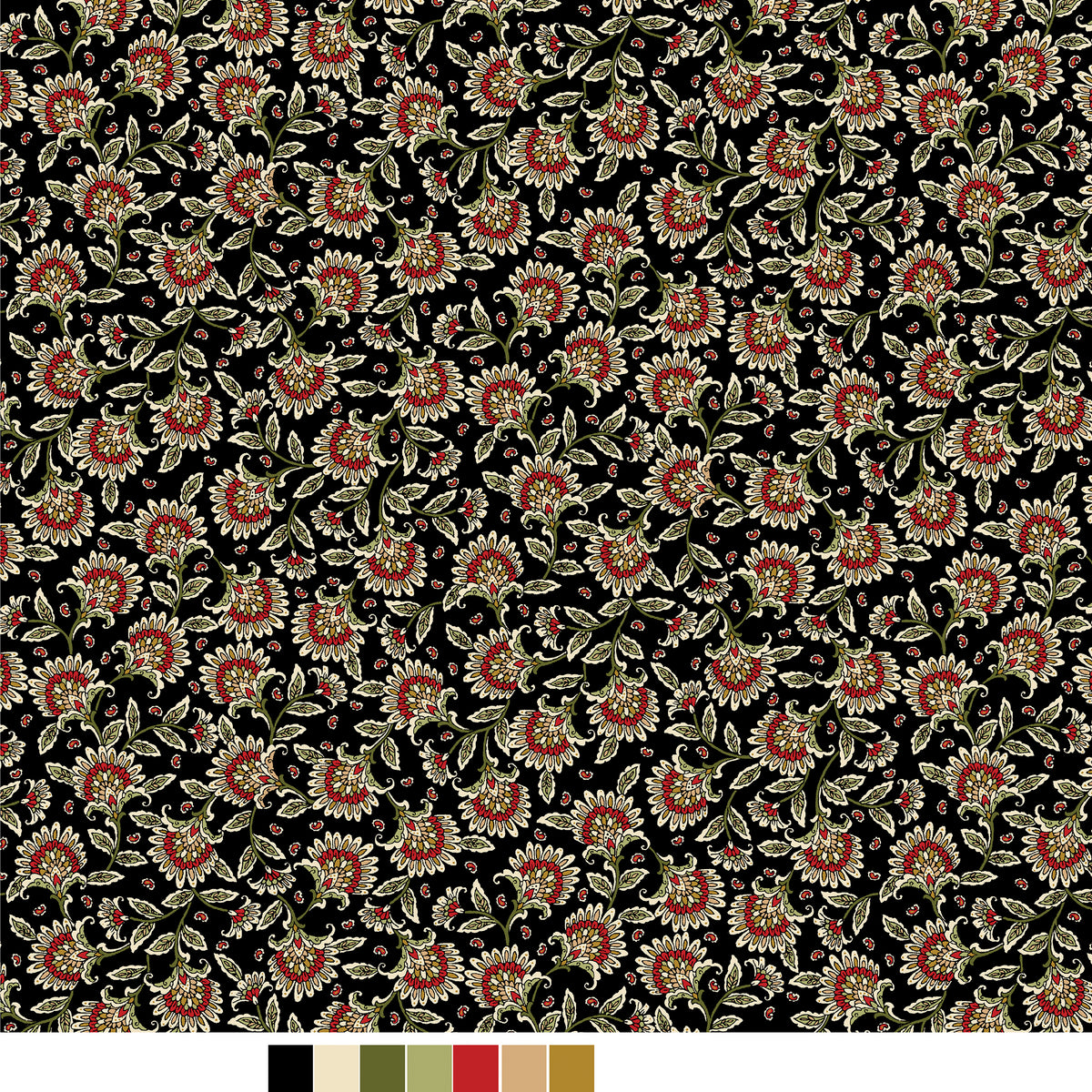Samsara, Jacobean-Black Quilting Fabric