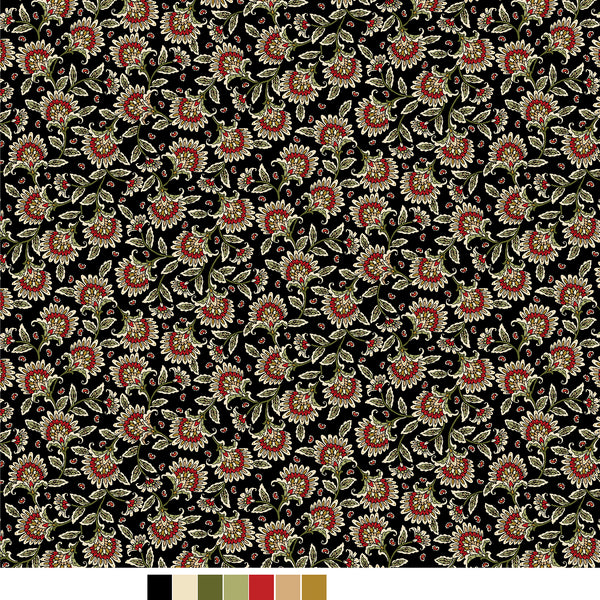 Samsara, Jacobean-Black Quilting Fabric