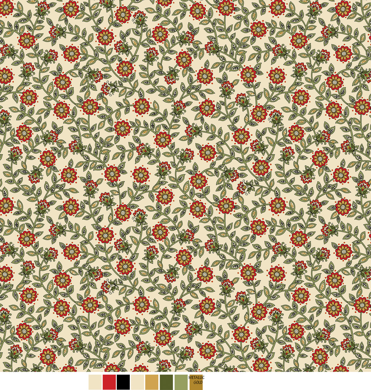 Samsara, Floral Trail-Cream Quilting Fabric