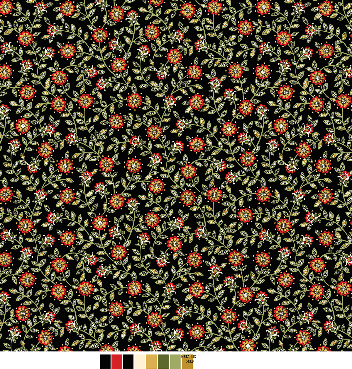 Samsara, Floral Trail-Black Quilting Fabric