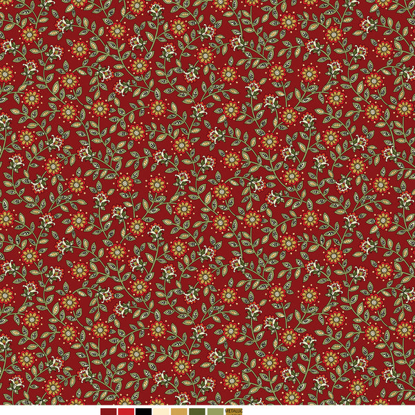 Samsara, Floral Trail-Red Quilting Fabric