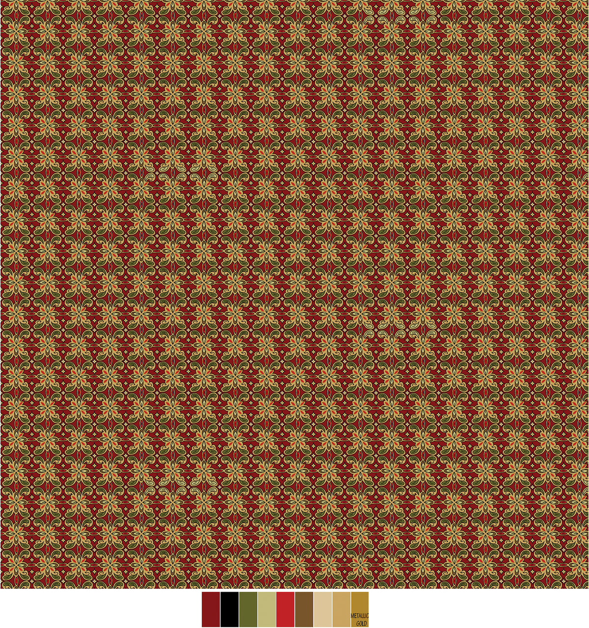 Samsara, Tile-Gold/Red Quilting Fabric