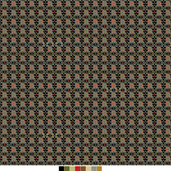 Samsara, Tile-Black Quilting Fabric