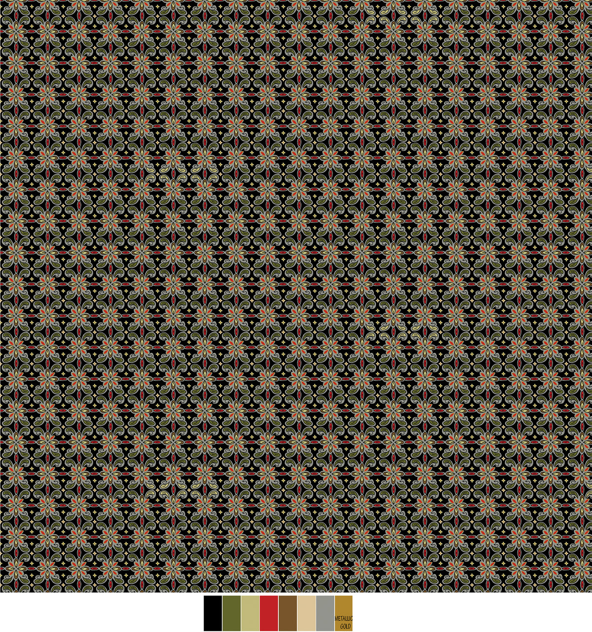 Samsara, Tile-Black Quilting Fabric