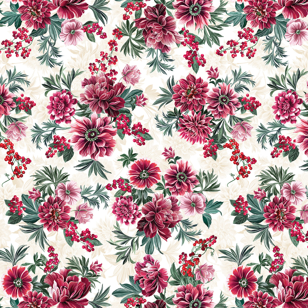 Winterberry Floral, Winterberry Bouquet-Cream Quilting Fabric