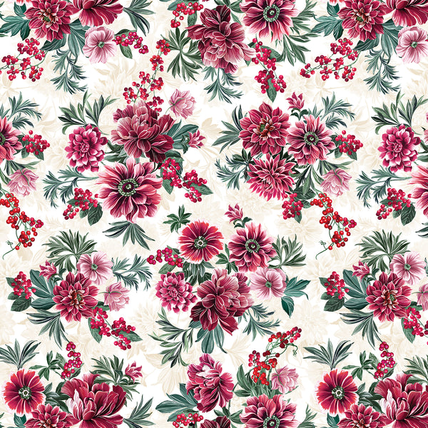 Winterberry Floral, Winterberry Bouquet-Cream Quilting Fabric