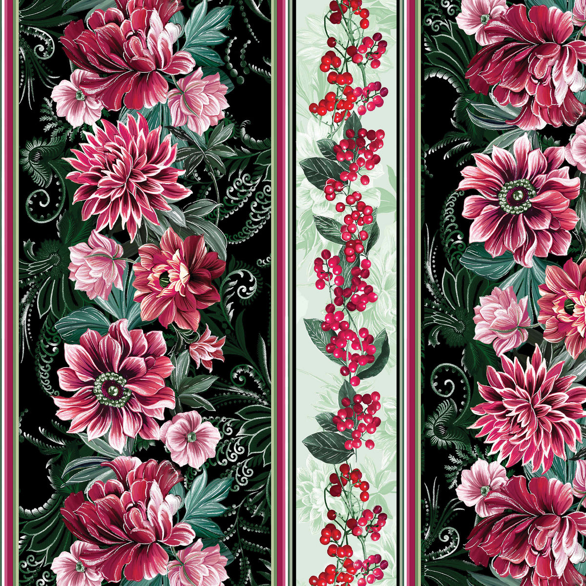 Winterberry Floral, Winterberry Stripe-Multi Quilting Fabric