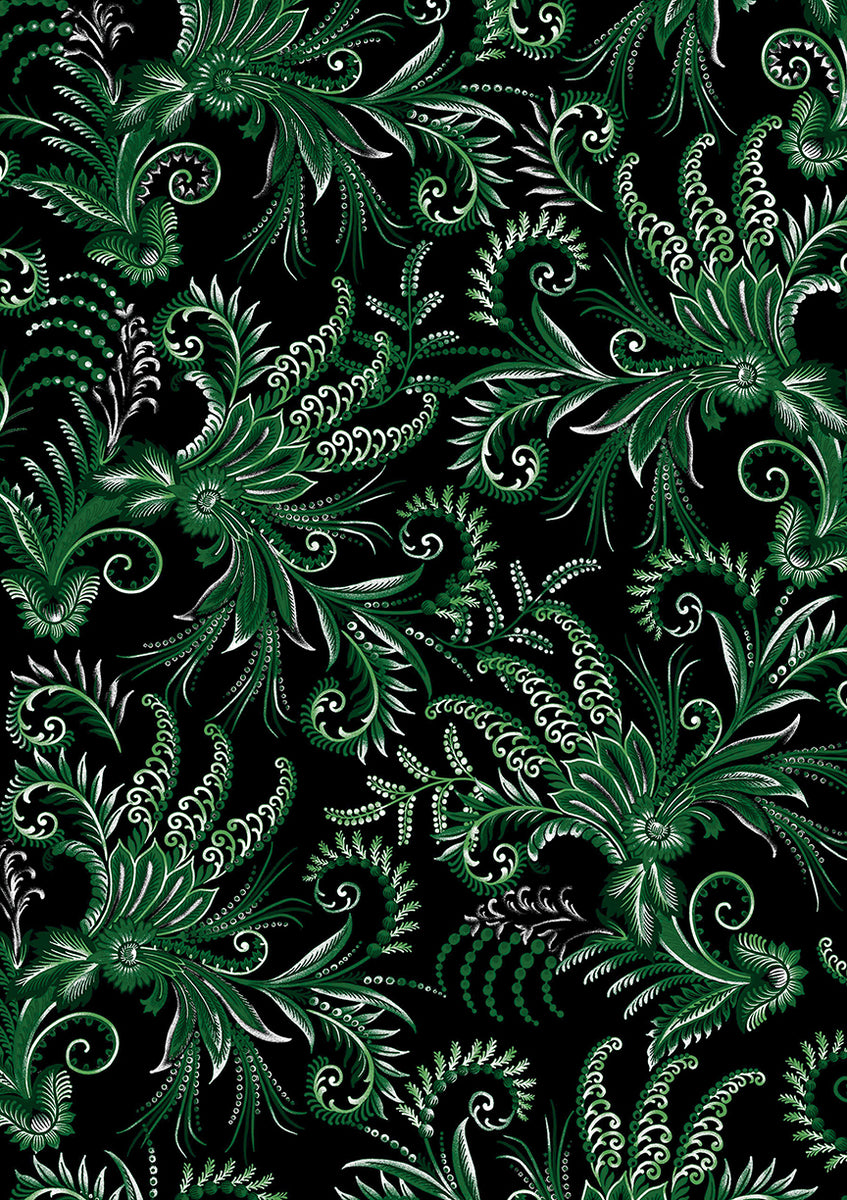Winterberry Floral, Winterberry Scroll-Green Quilting Fabric