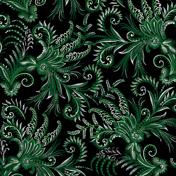 Winterberry Floral, Winterberry Scroll-Green Quilting Fabric
