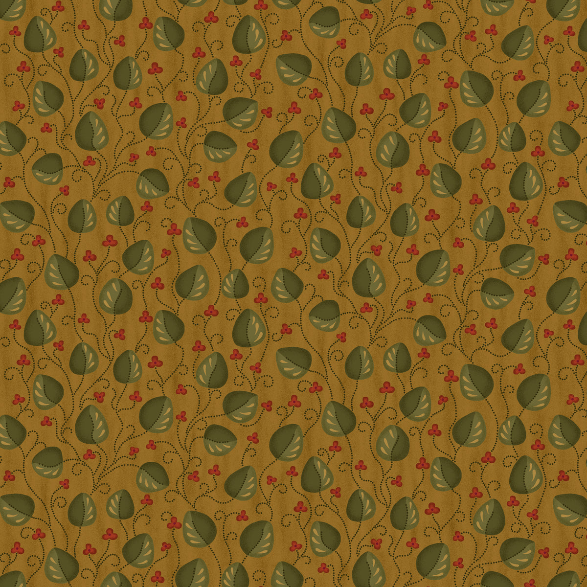 Wit & Wisdom, Meandering Leaves-Gold Quilting Fabric