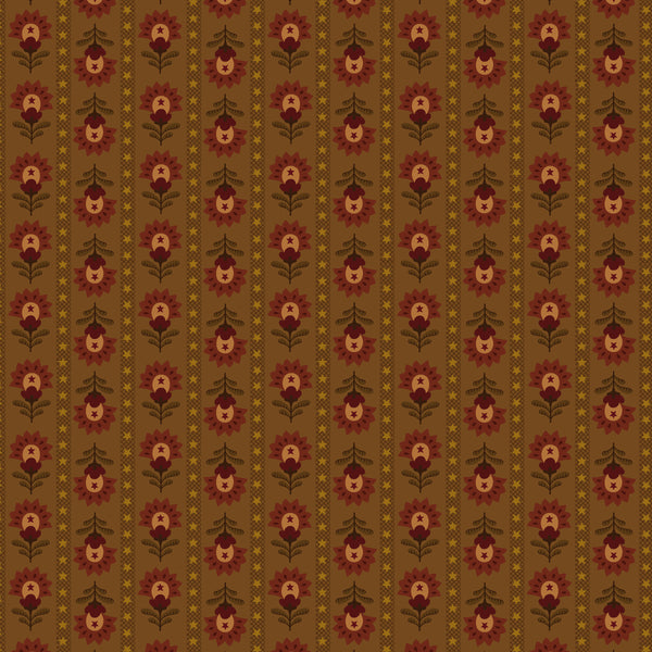 Wit & Wisdom, Folk Art Stripe-Chestnut Quilting Fabric