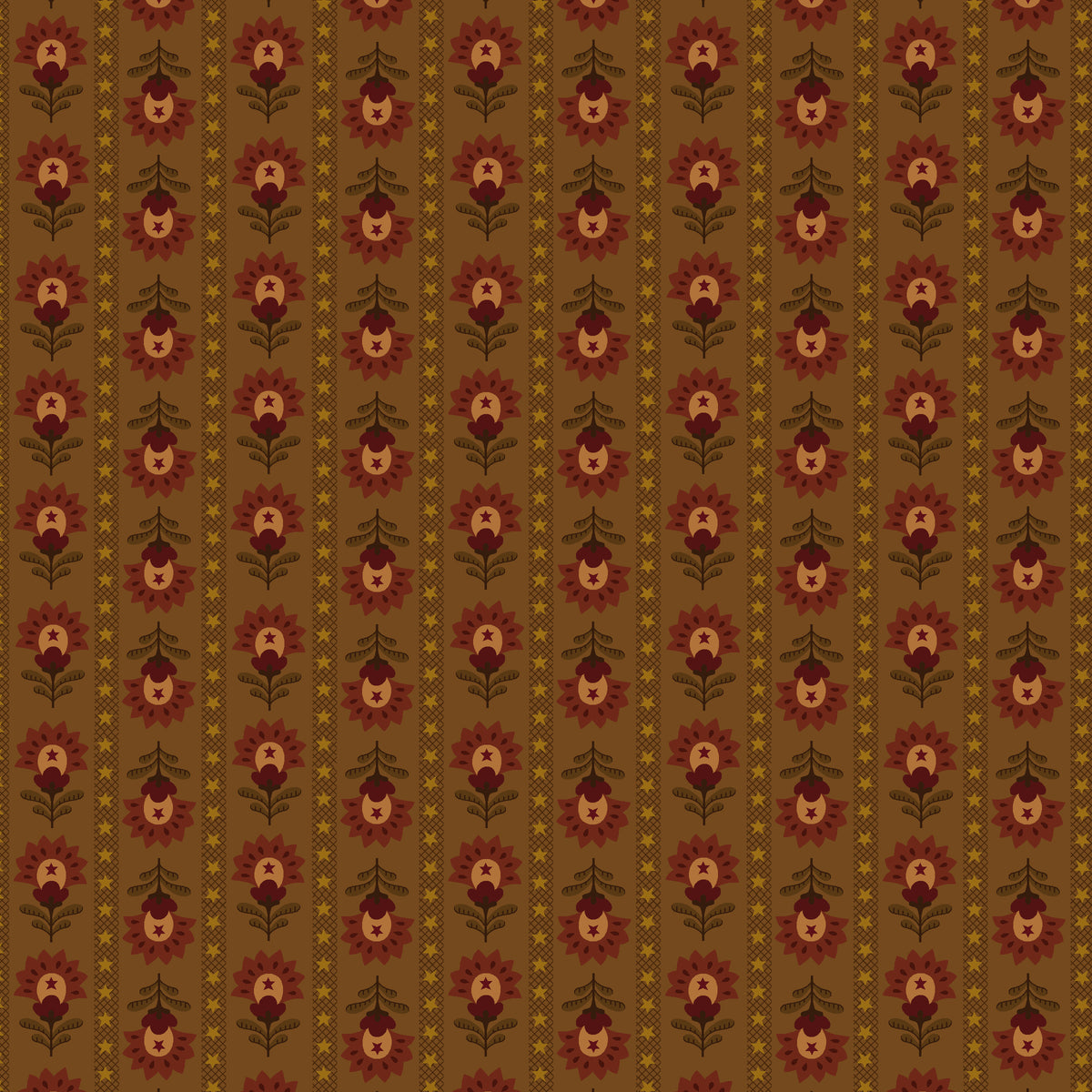 Wit & Wisdom, Folk Art Stripe-Chestnut Quilting Fabric