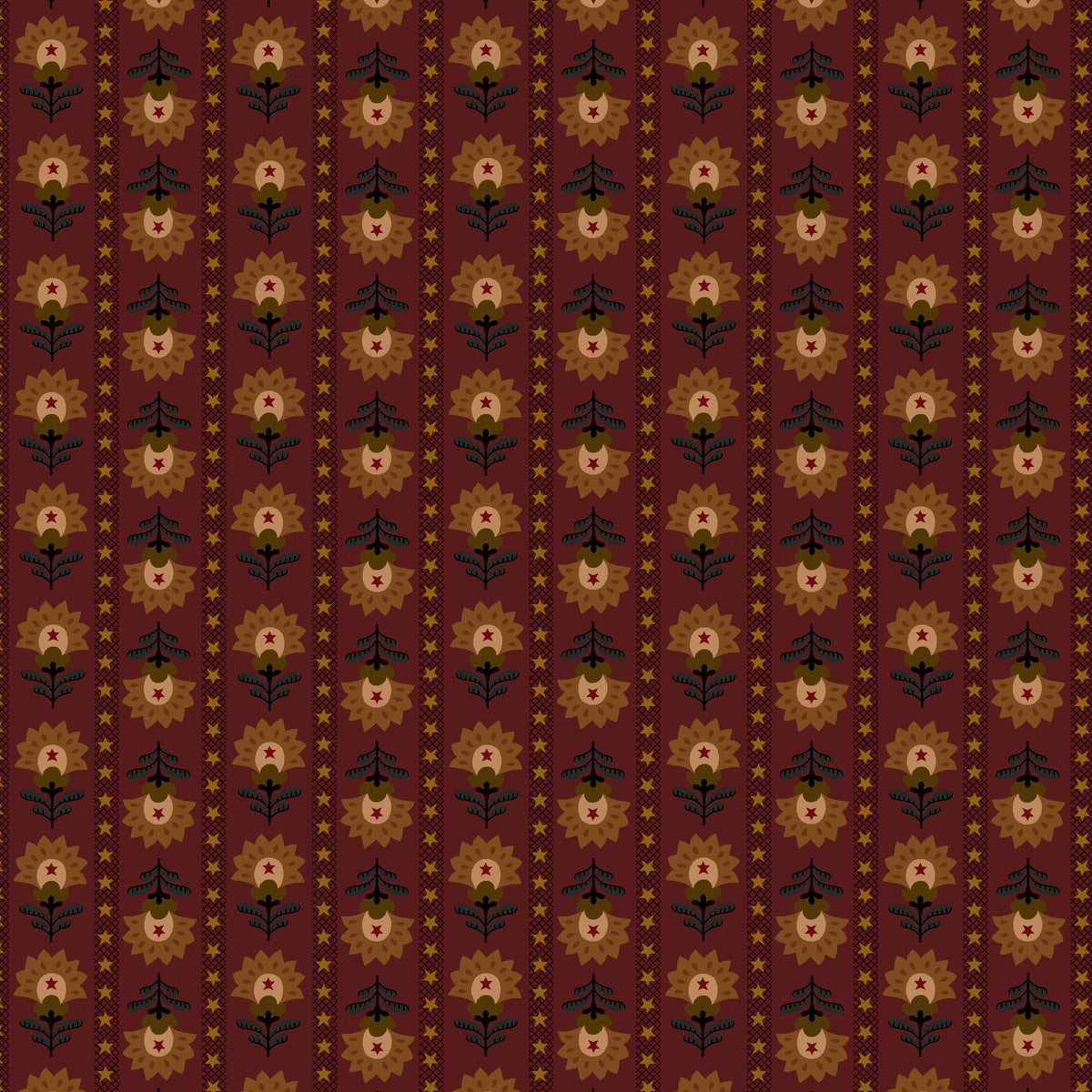 Wit & Wisdom, Folk Art Stripe-Plum Quilting Fabric