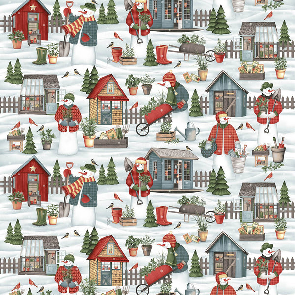 Gardening Snowmen, Gardening Snowmen Allover Light Blue
