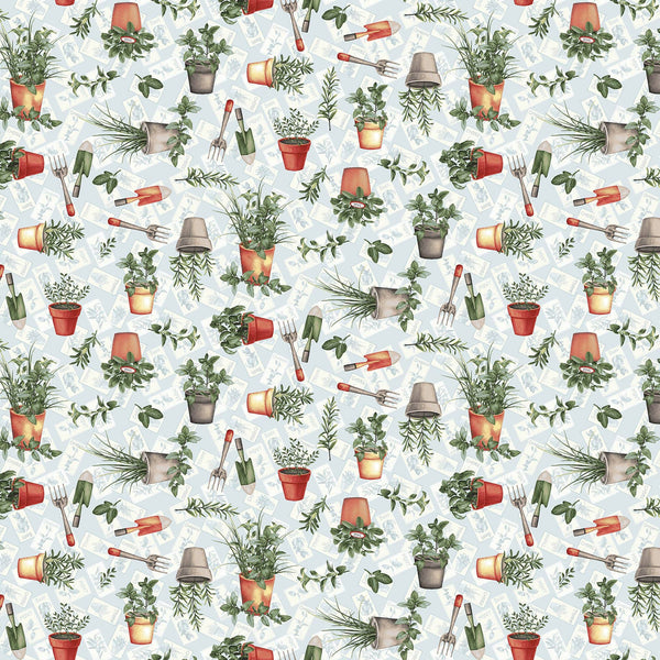 Gardening Snowmen Tossed Tools Quilting Fabric