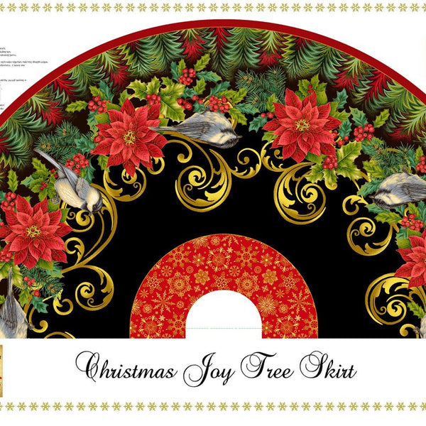 Christmas Joy, Black Tree Skirt Quilt Panel