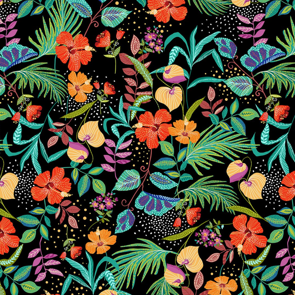 Hothouse Magic by Studio E Fabrics-Flowers-Black