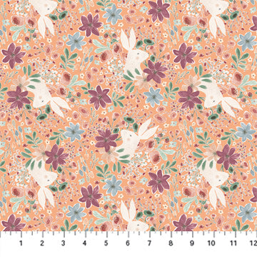 Thicket and Bramble, Wild Hares & Flowers-Peach Quilting Fabric