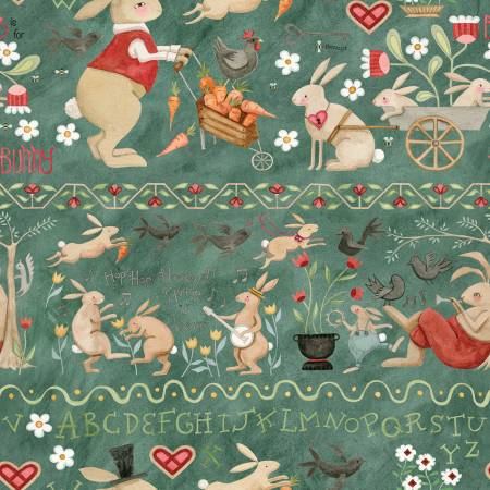 Hop Hop Hooray, Stripe-Teal Quilting Fabric