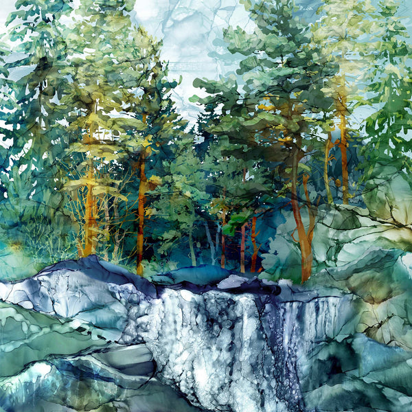 Cedarcrest Falls, Waterfall Quilting Fabric Panel