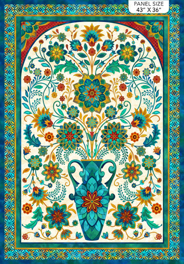 Boho Blooms, Fabric Panel-Cream Quilt Fabric