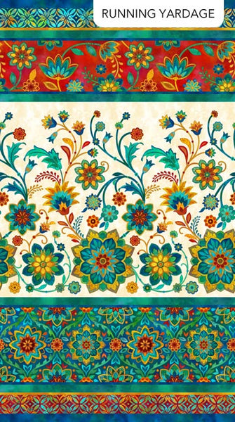Boho Blooms, Border Stripe-Cream Quilt Fabric