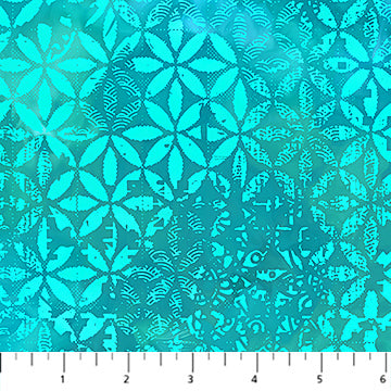Boho Blooms, Petal Grid-Turquoise Quilt Fabric