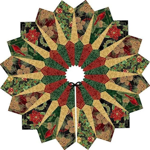 Dresden Tree Skirt - Pine Cones Black by Quail Fox Designs by Checker Distributors quilt kit