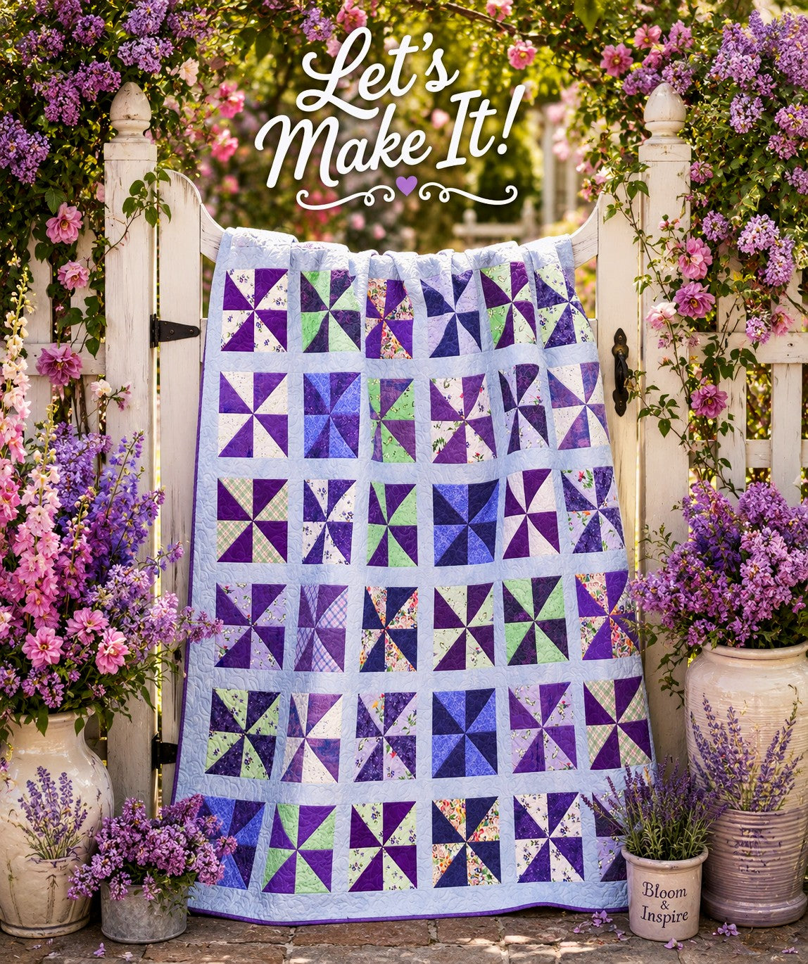 "Spun Out" Throw Quilt Kit | "Floral Flutter" by Wilmington Prints - 66" x 76"