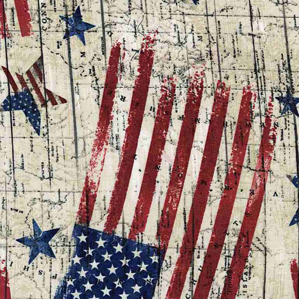 Rustic American Flags and Stars – Natural by Timeless Treasures