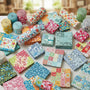 Colorful assortment of precut quilting fabrics highlighting convenience and creativity