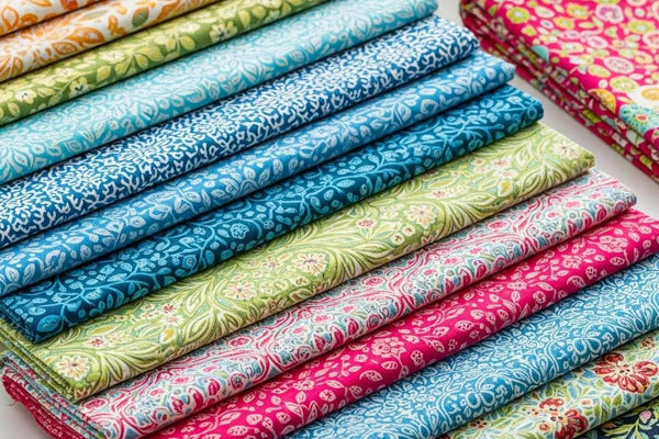 Colorful premium designer cotton fabrics showcasing intricate patterns and textures for quilting