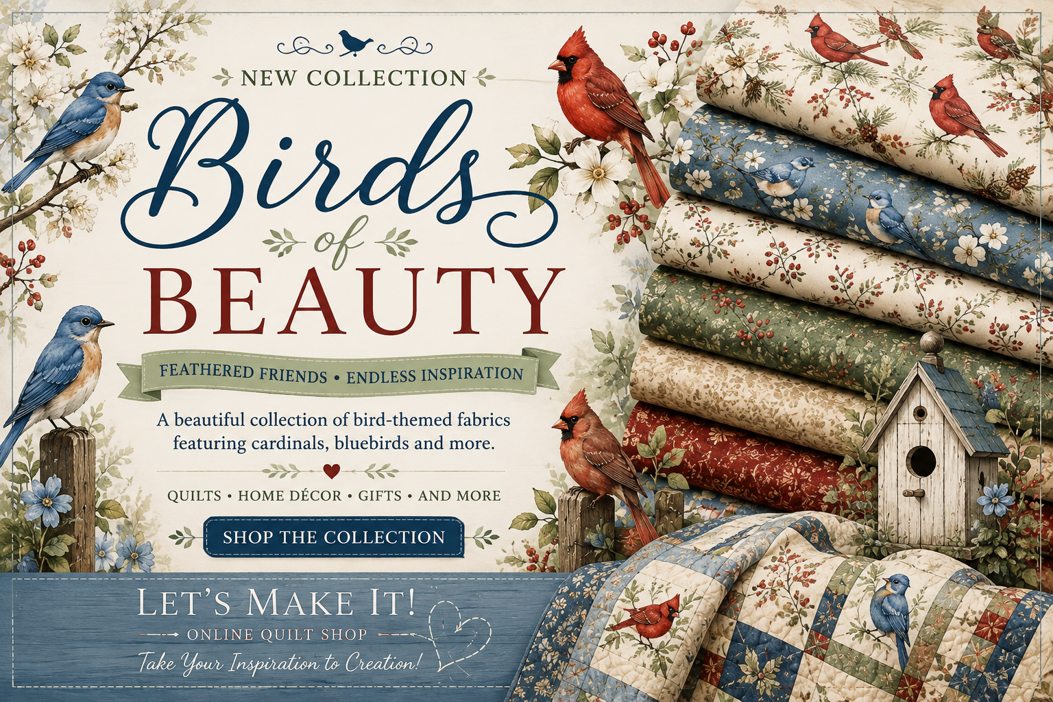 Bird Quilting Fabric – Cardinals, Bluebirds & More