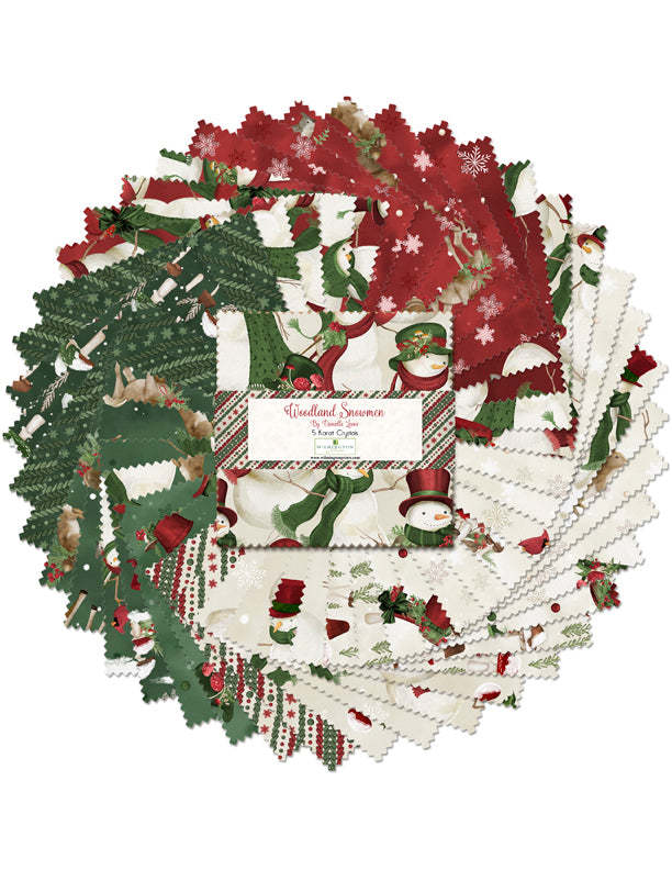 Woodland Snowmen 5" Charm Squares Quilting Fabric