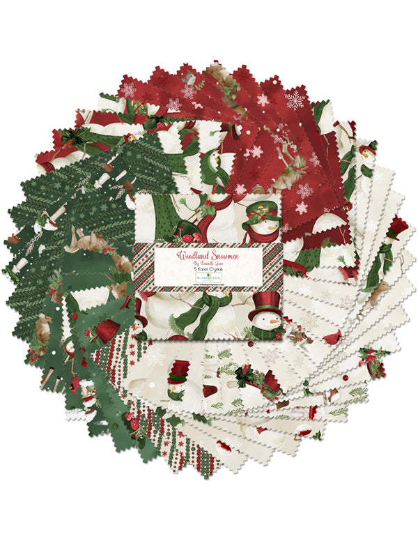 Woodland Snowmen 5" Charm Squares Quilting Fabric