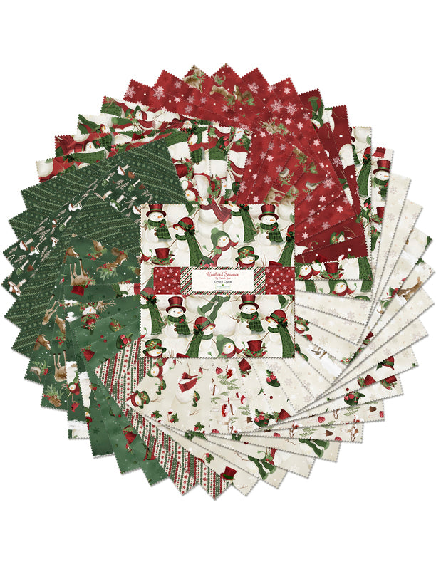 Woodland Snowmen 10" Layer Cakes Quilting Fabric
