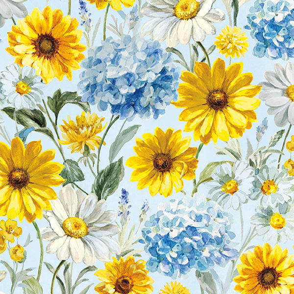 Bees & Blooms, Large Flowers-Blue Quilting Fabric