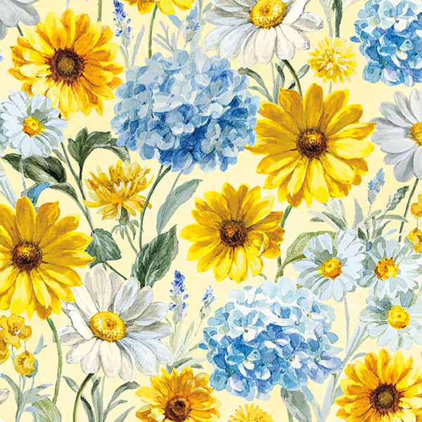 Bees & Blooms, Large Flowers-Yellow Quilting Fabric