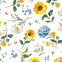 Bees & Blooms, Medium Flowers-White Quilting Fabric