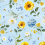 Bees & Blooms, Medium Flowers-Blue Quilting Fabric