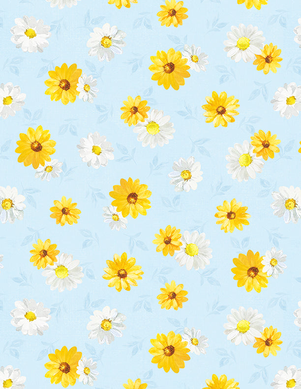 Bees & Blooms, Daisies-Blue Quilting Fabric