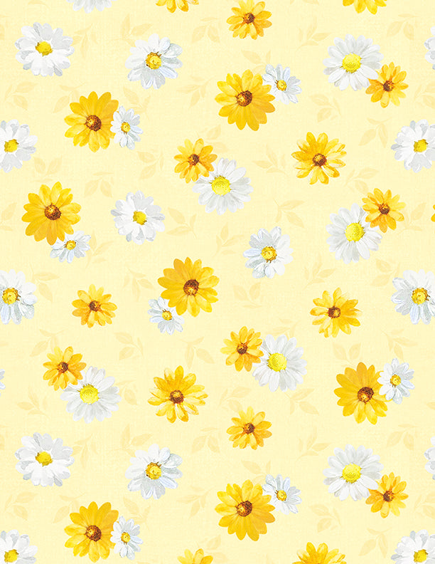 Bees & Blooms, Daisies-Yellow Quilting Fabric