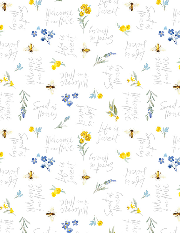 Bees & Blooms, Life Is Sweet-White Quilting Fabric